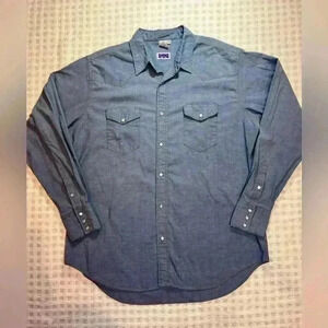 VTG 60’s-70’s Big Smith Chambray l/s pearl snap mens size XL tall western shirt